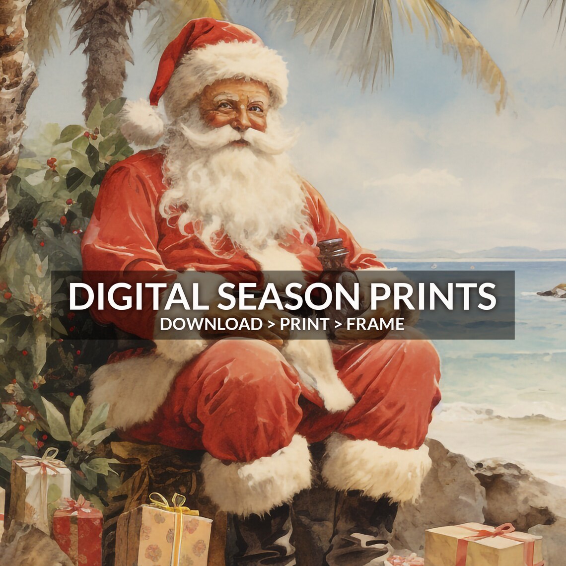 Santa Claus Beach Relaxing Gifts Tropical Christmas Vacation Art Print - Image 6