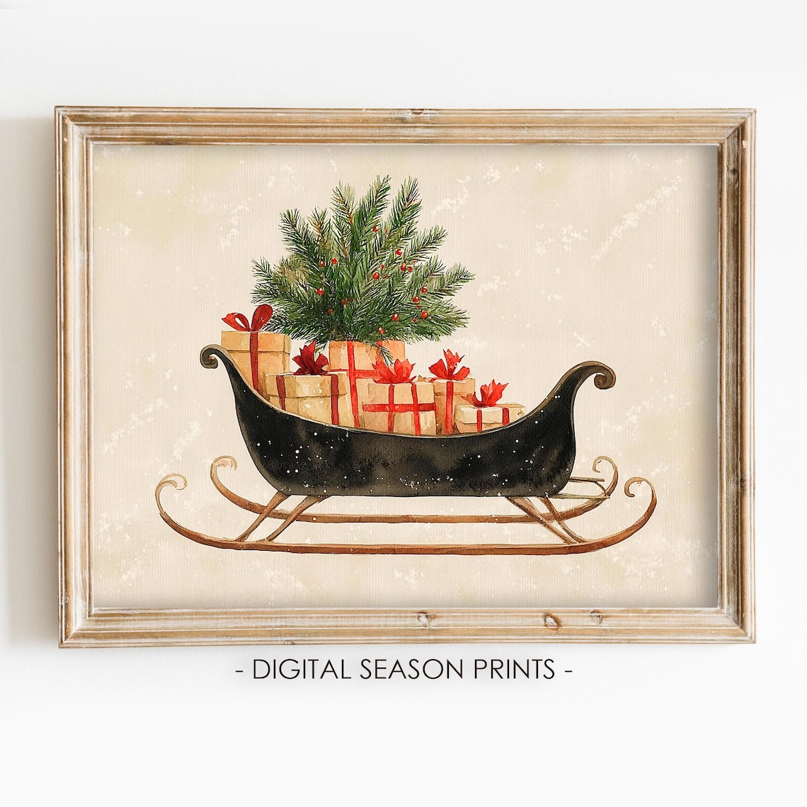 Black Sleigh Christmas Gifts Tree Vintage Holiday Winter Poster
