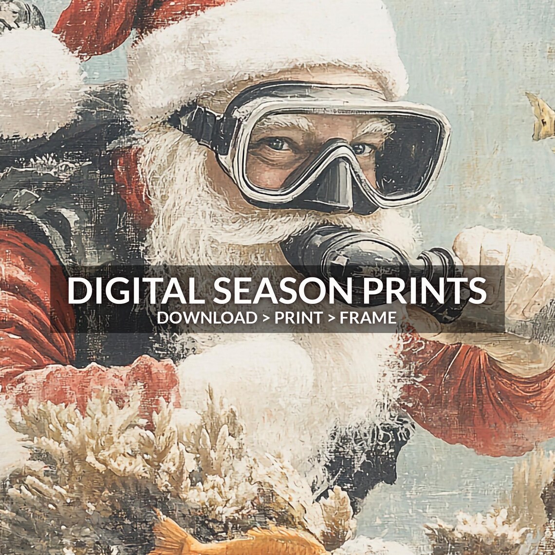 Santa Claus Scuba Diving Snorkel Underwater Tropical Christmas Print - Image 6