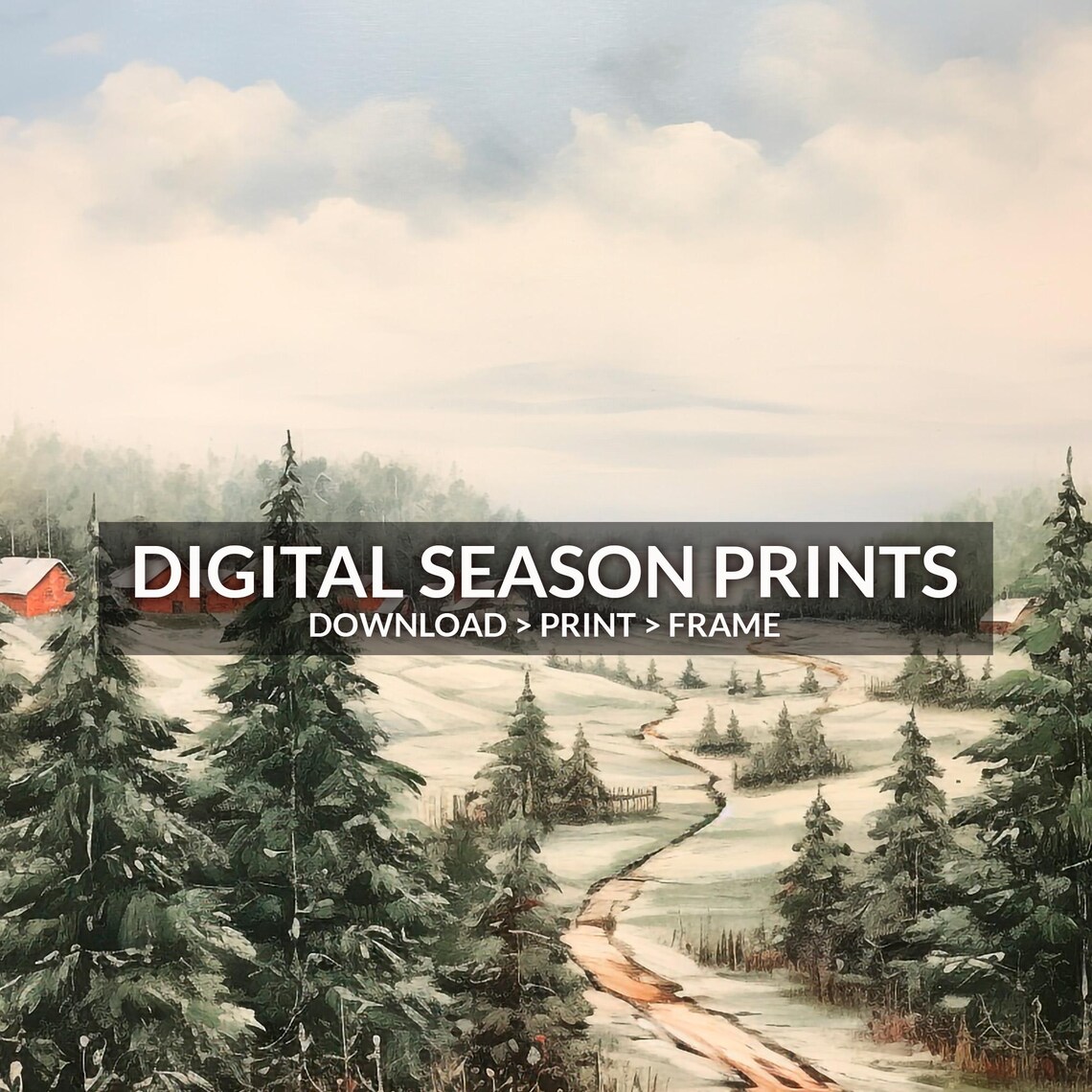 Snowy Pine Forest Path to Red Barn Vintage Christmas Tree Farm Poster - Image 6
