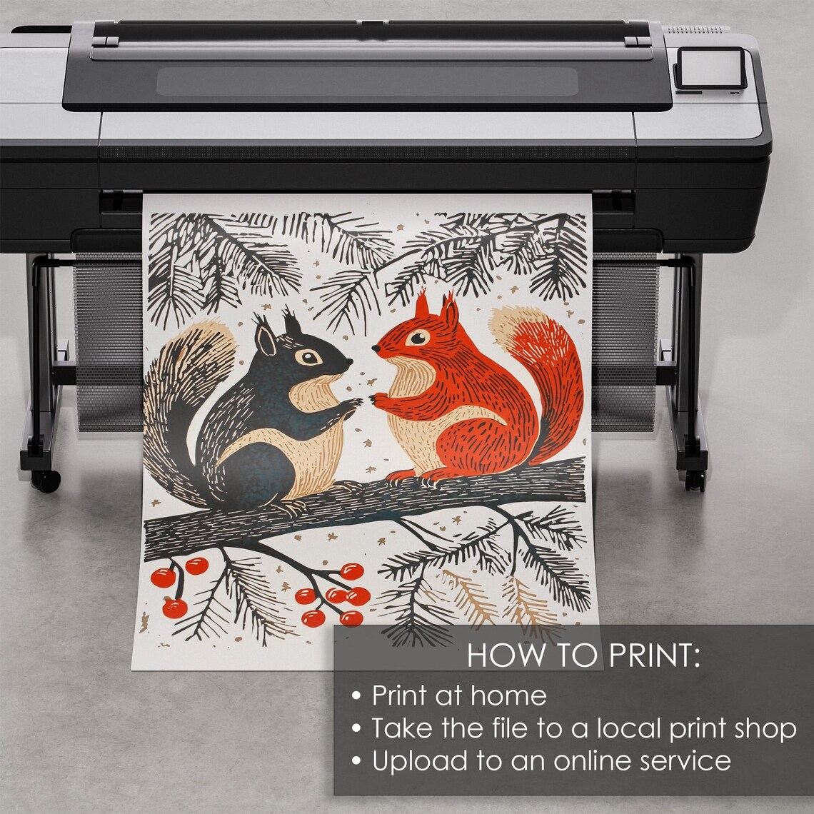 Nordic Folk Art Squirrels Berry Branch Scandinavian Woodland Decor Poster - Image 5