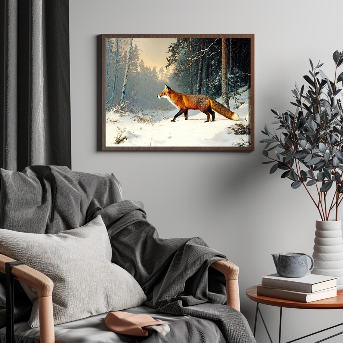 Red Fox Walking in Snowy Winter Forest Vintage Wildlife Poster - Image 4