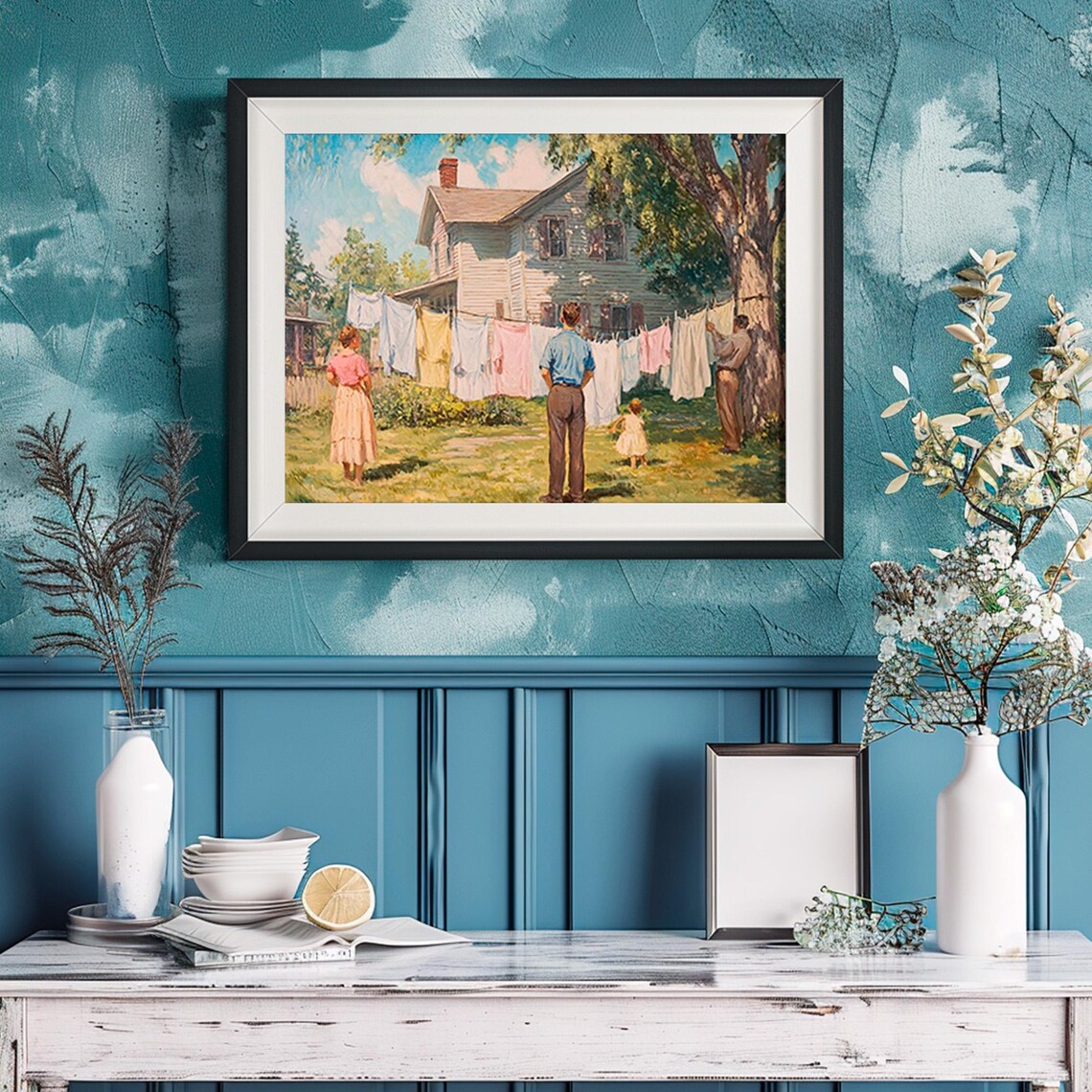 Vintage Laundry Day Family Backyard Farmhouse Summer Clothesline Poster - Image 2