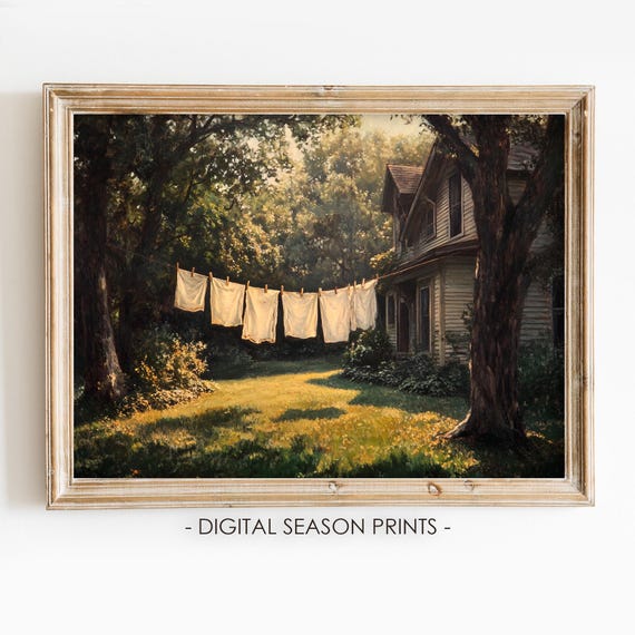 Moody Laundry Room Art Vintage Farmhouse Decor Summer Wall Art Country Cottagecore Decor Laundry Room Decor Laundry Painting