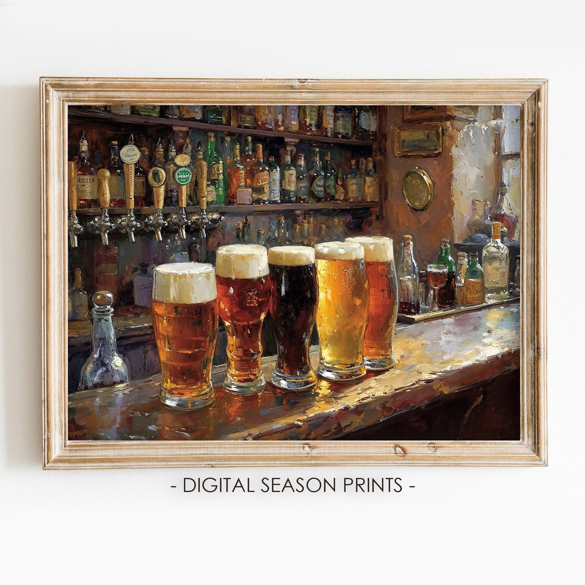 Irish Pub Bar with Five Pints of Beer St Patricks Day Painting Poster