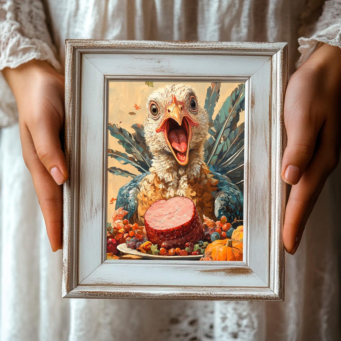 Funny Screaming Turkey With Holiday Ham Thanksgiving Humor Poster - Image 4