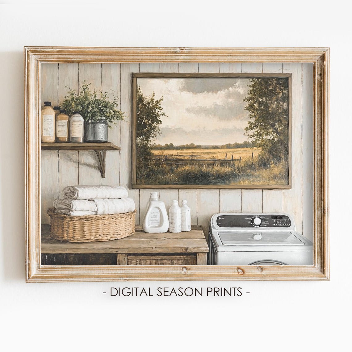 Farmhouse Laundry Room Washing Machine Framed Landscape Poster