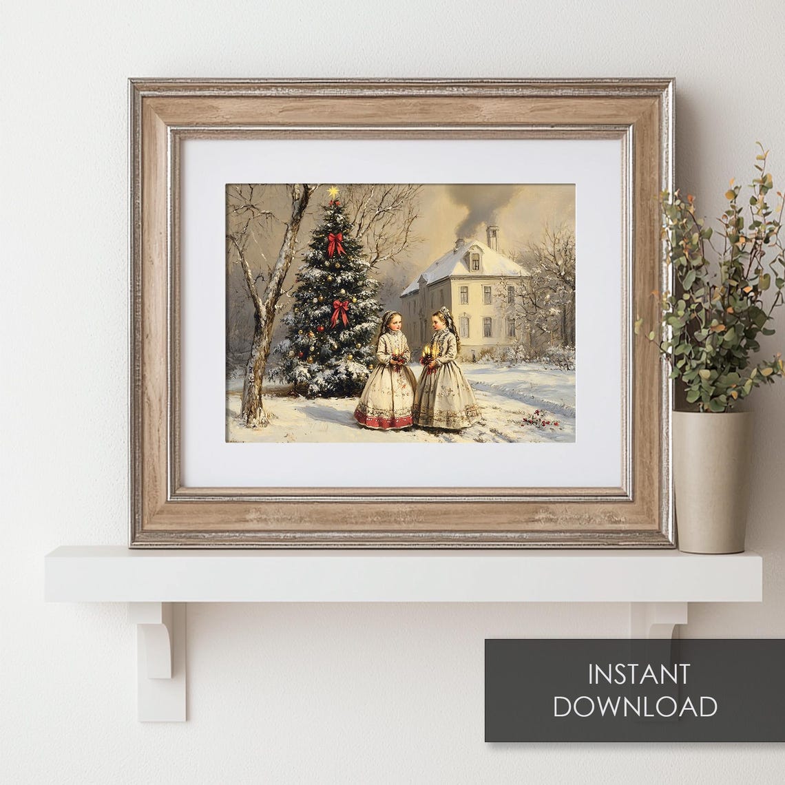 Victorian Christmas Carolers Girls With Candles By Snowy Tree Poster - Image 6