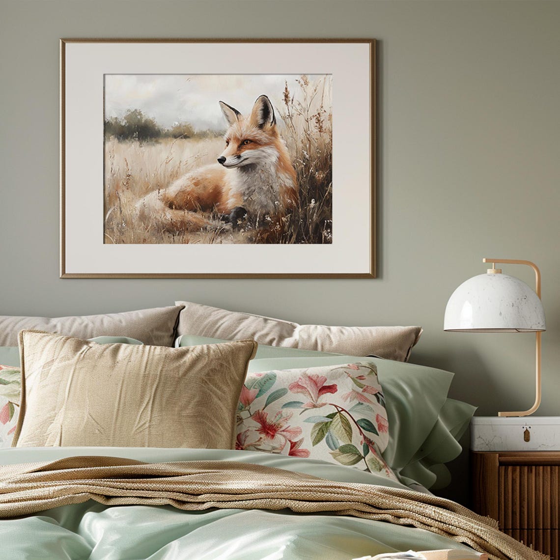 Red Fox Resting in Tall Grass Vintage Wildlife Painting Poster - Image 3