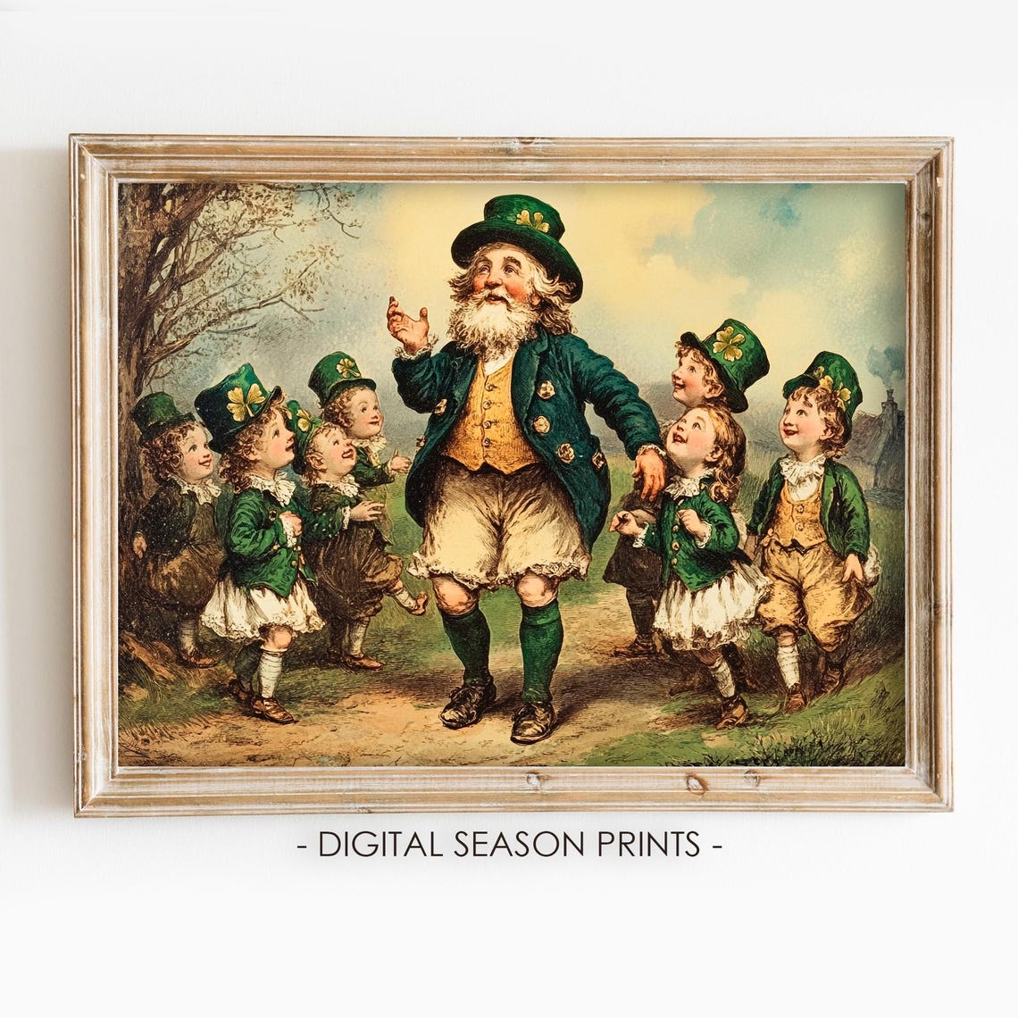 Vintage Irish Leprechaun Dancing With Children Saint Patricks Print