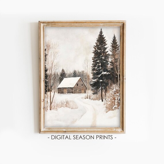 Rustic Snowy Barn Deep In Winter Forest With Winding Snow Path Poster