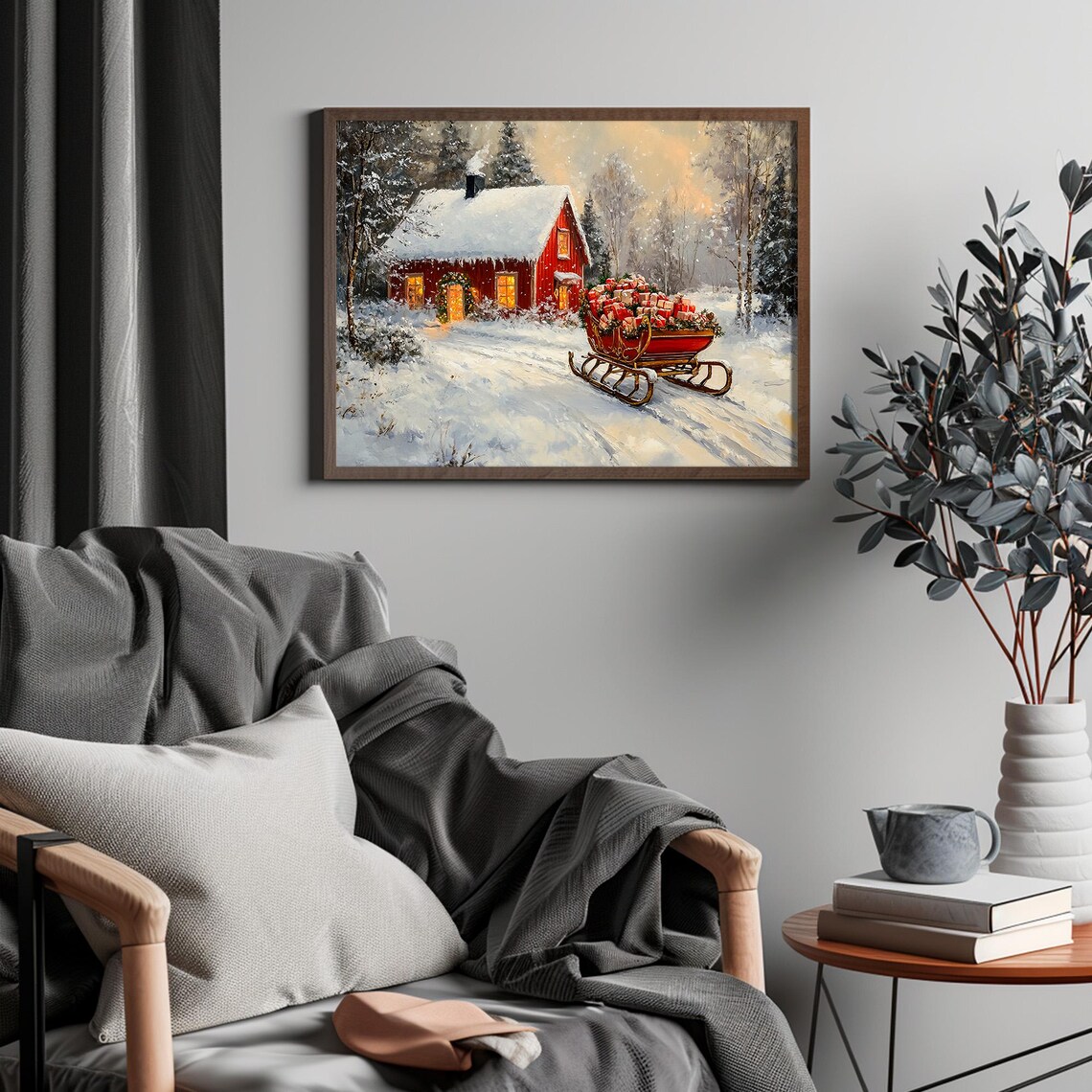 Santas Sleigh Full of Gifts by Red Cabin Snow Vintage Christmas Poster - Image 6