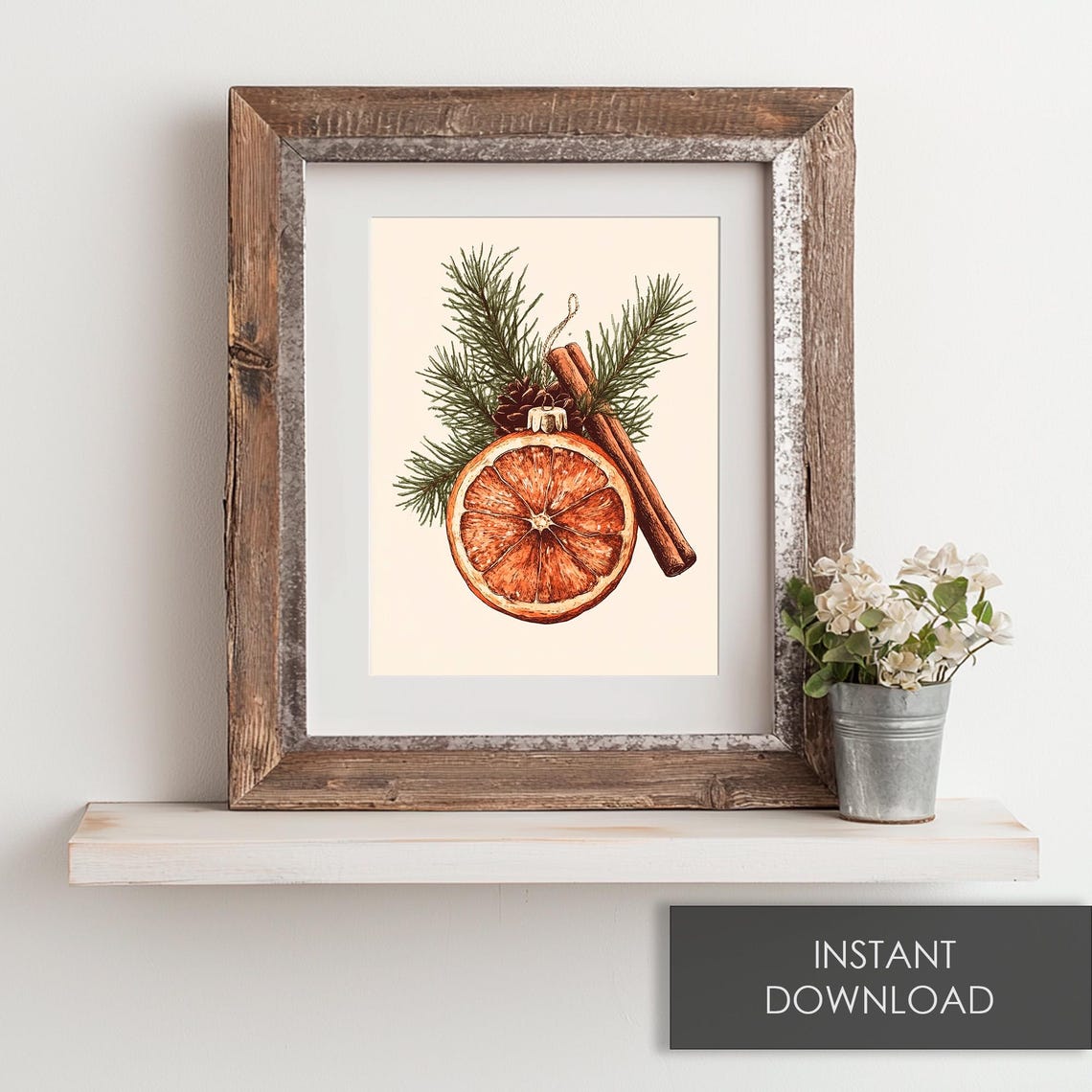 Dried Orange Slice Cinnamon Botanical Christmas Illustration Print - Image 6