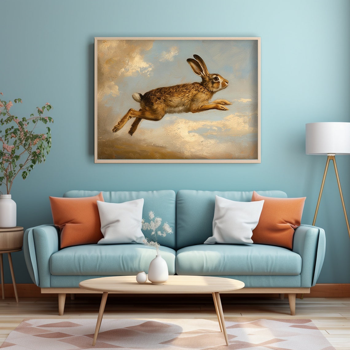 Leaping Hare Through Cloudy Sky Vintage Easter Wildlife Poster - Image 3