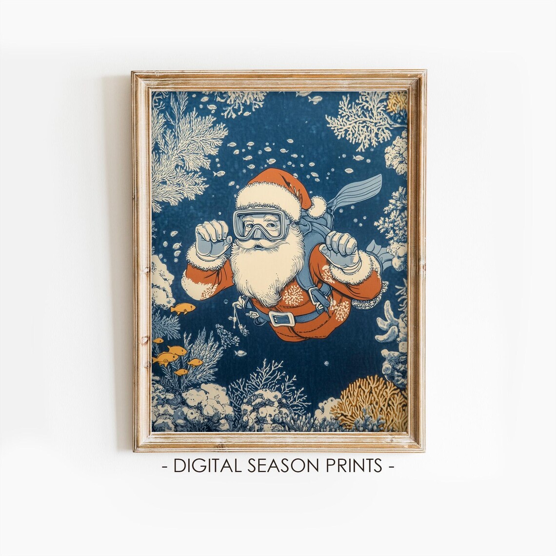 Snorkeling Santa Claus Underwater Coral Reef Fun Tropical Poster