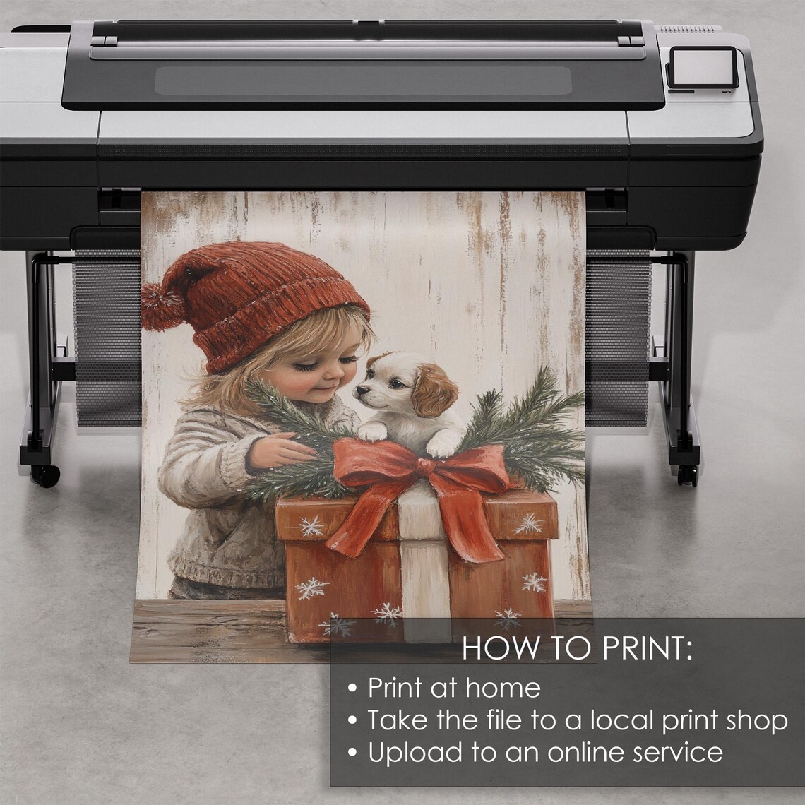 Little Girl in a Red Knit Hat with a Puppy in a Gift Box Poster - Image 5