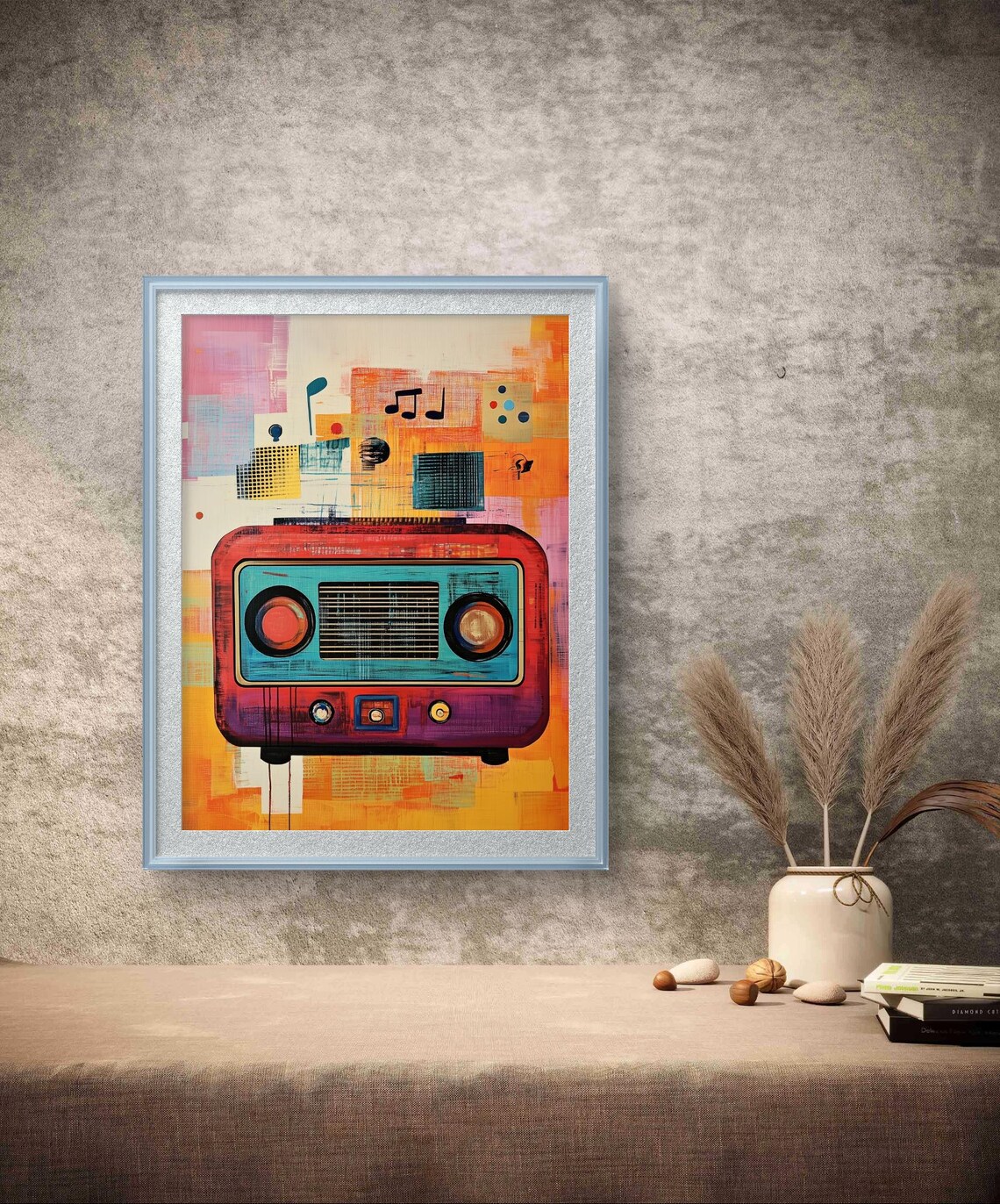Colorful Retro Radio Pop Art Music Notes Decorative Wall Poster