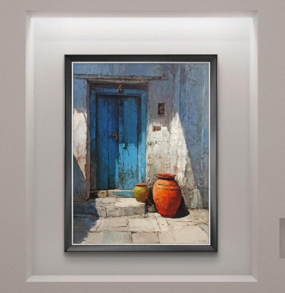 Punjabi Village Door Oil Painting Rustic Wall Art