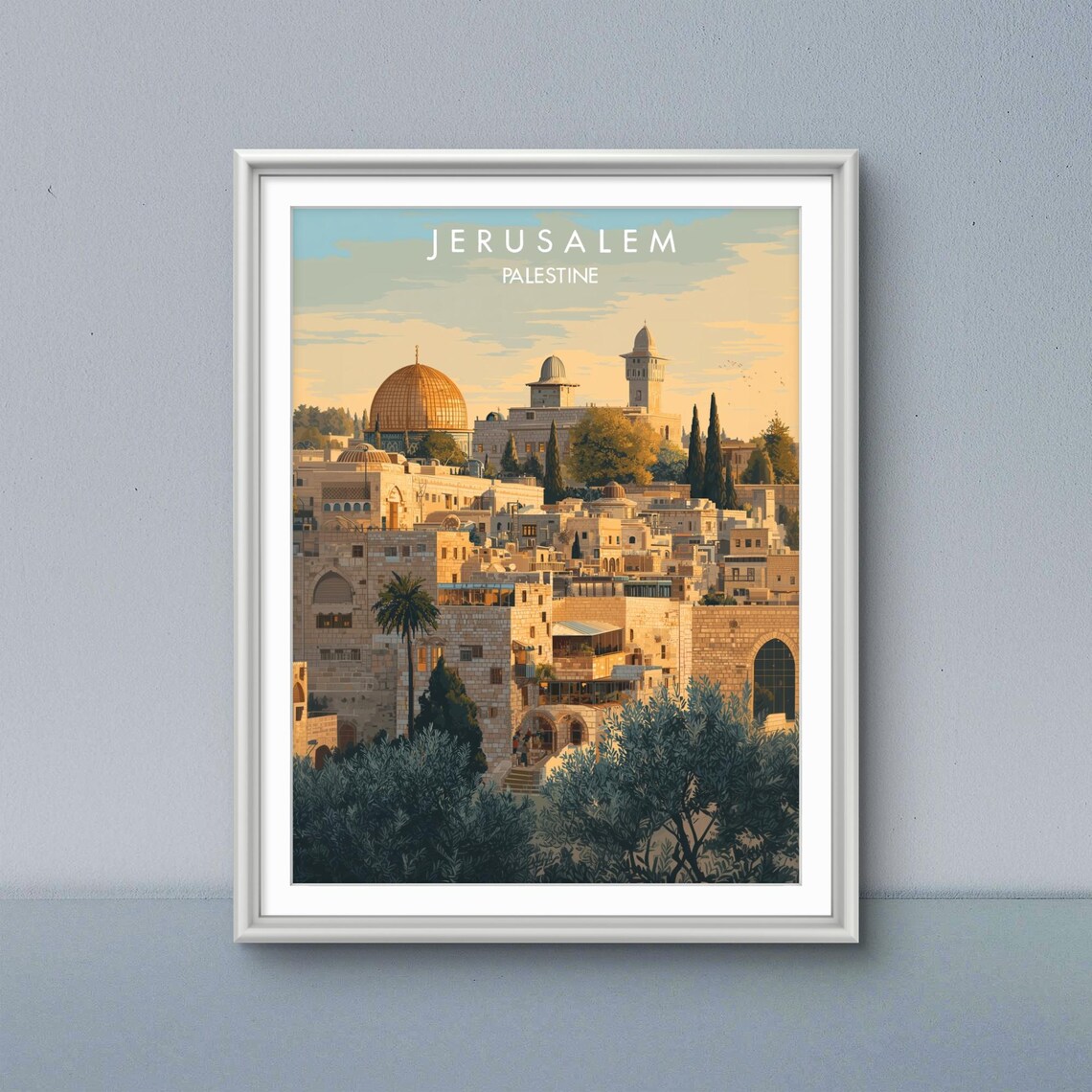 Jerusalem Palestine Travel Poster Dome Of The Rock Old City View