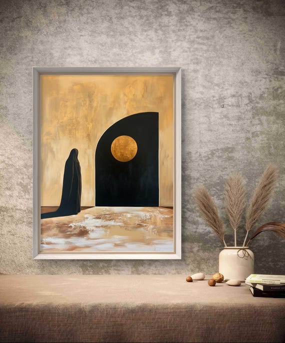 Islamic Wall Art Print Veiled Woman Golden Moon