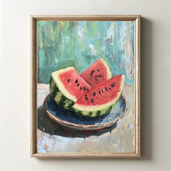 Watermelon Slice Painting, Still Life Fruit Art