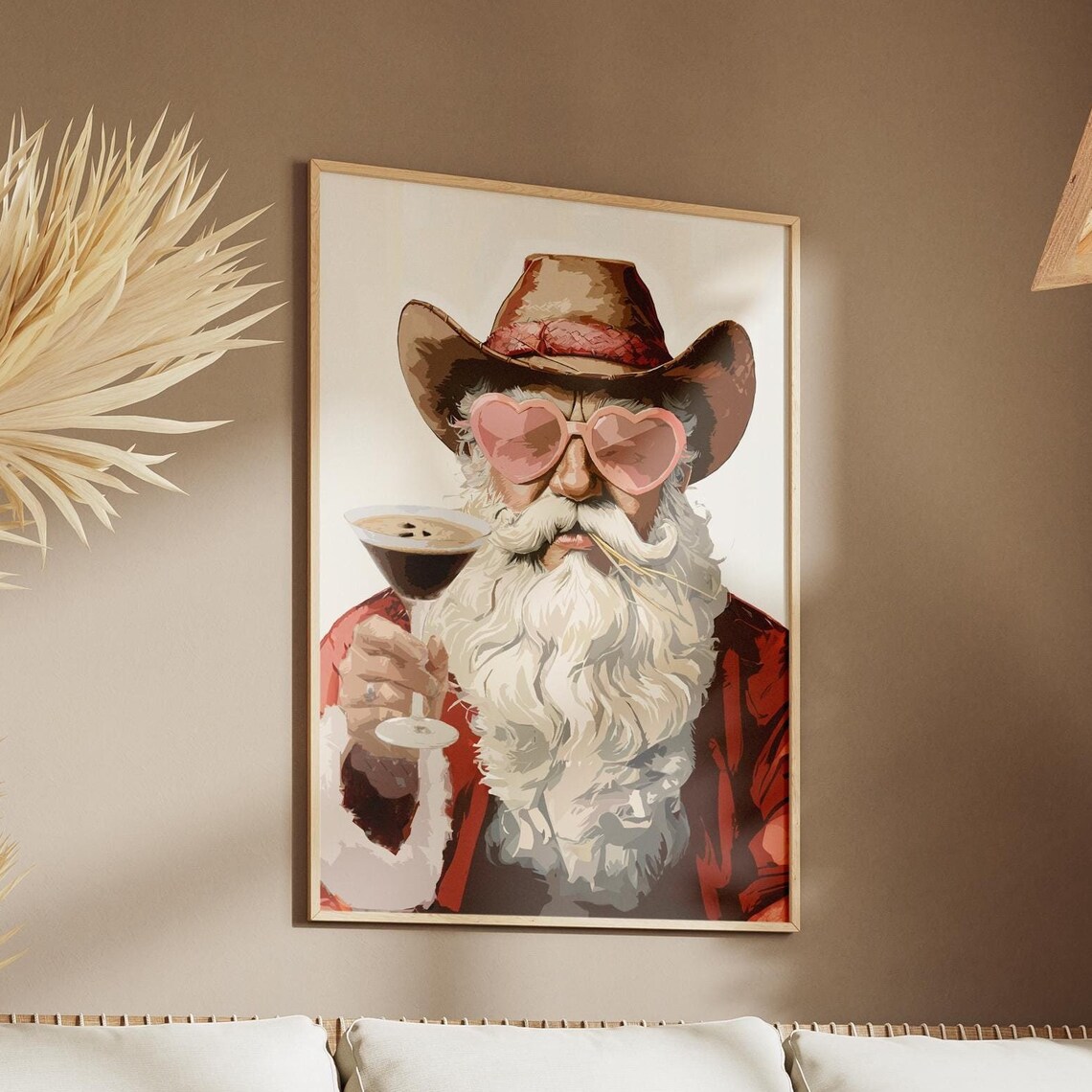 Cool Cowboy Santa with Espresso Martini Funny Holiday Party Poster
