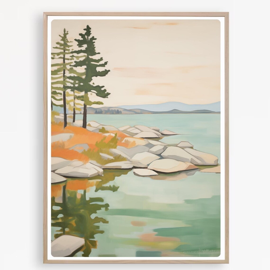 Lake Tahoe California Pine Forest Rocky Shore Watercolor Poster