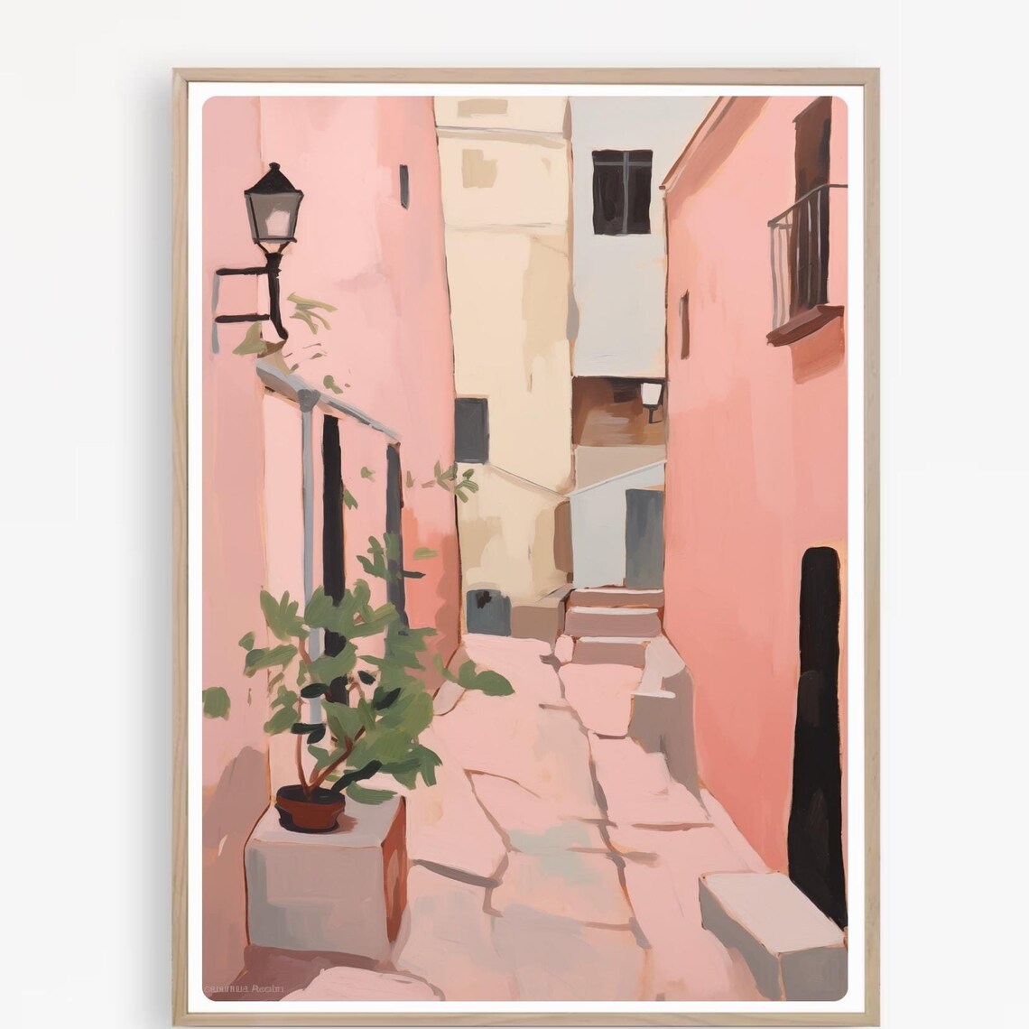 Burano Italy Colorful Pink Alley Street Lamp Watercolor Poster