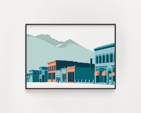 Silverton Colorado Architecture Print Colorado Town Rocky Mountain Wall Art Blue Orange