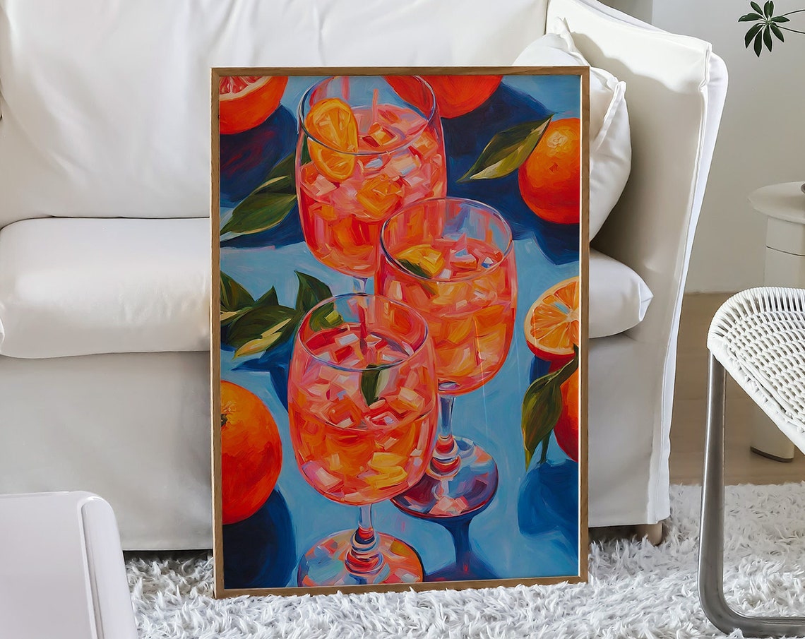 Aperol Spritz Cocktail Painting Orange Blue Summer Decor Poster