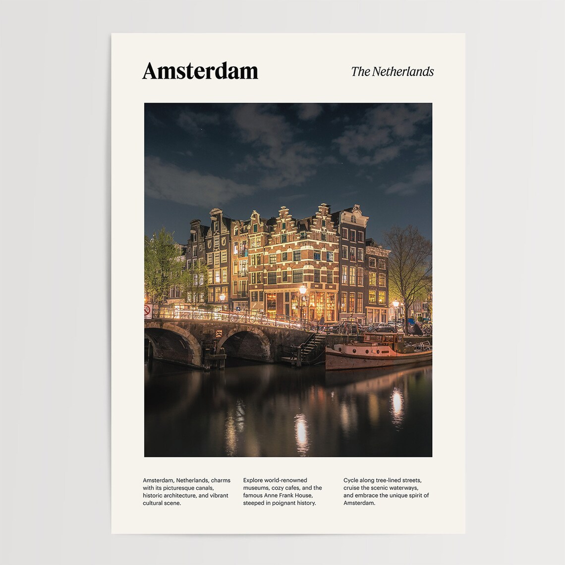 Amsterdam Night Canal Houses Bridge Lights Netherlands Poster - Image 4