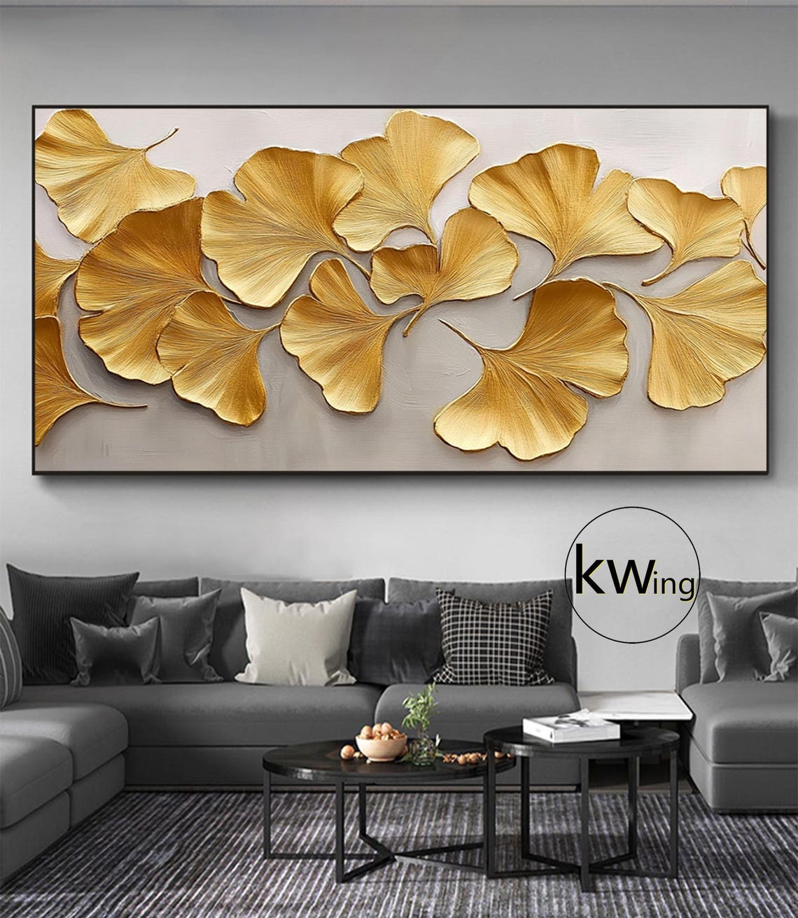 Gold Ginkgo Leaves 3D Relief Botanical Painting Luxury Wall Art Poster - Image 5