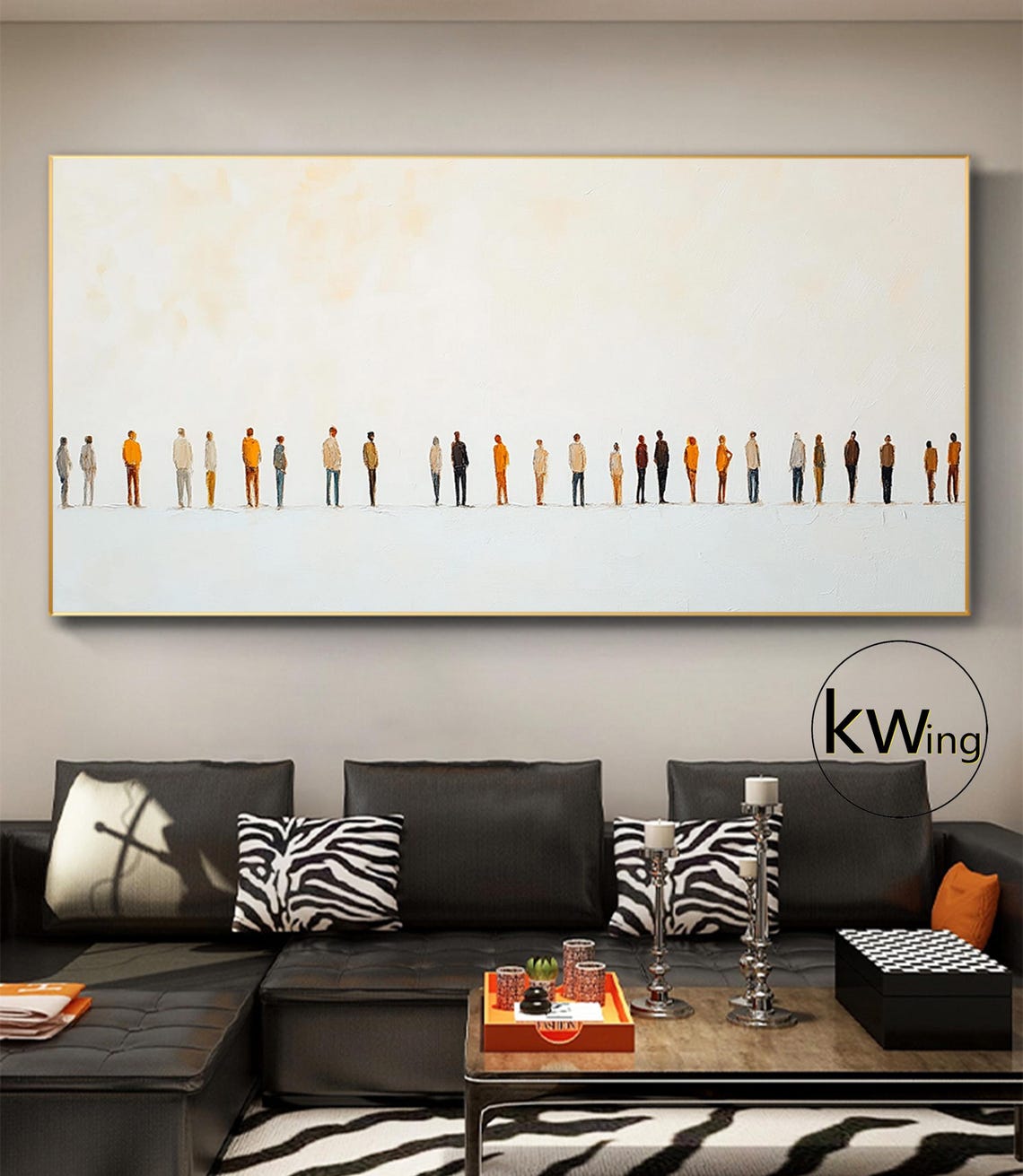 Minimalist Crowd of People Standing in Line Earth Tone Art Poster - Image 5