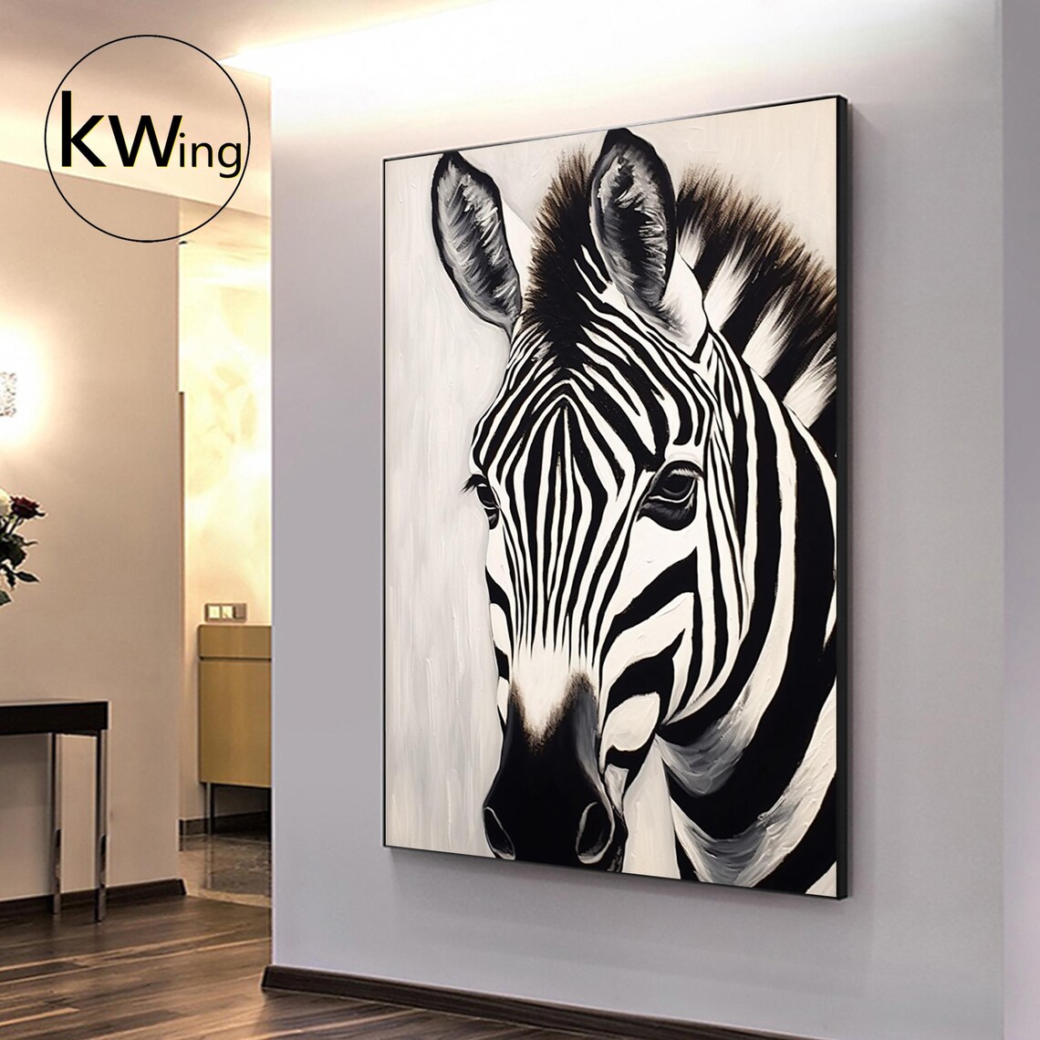 Black White Zebra Portrait Abstract Oil Painting Minimalist Animal Poster - Image 5