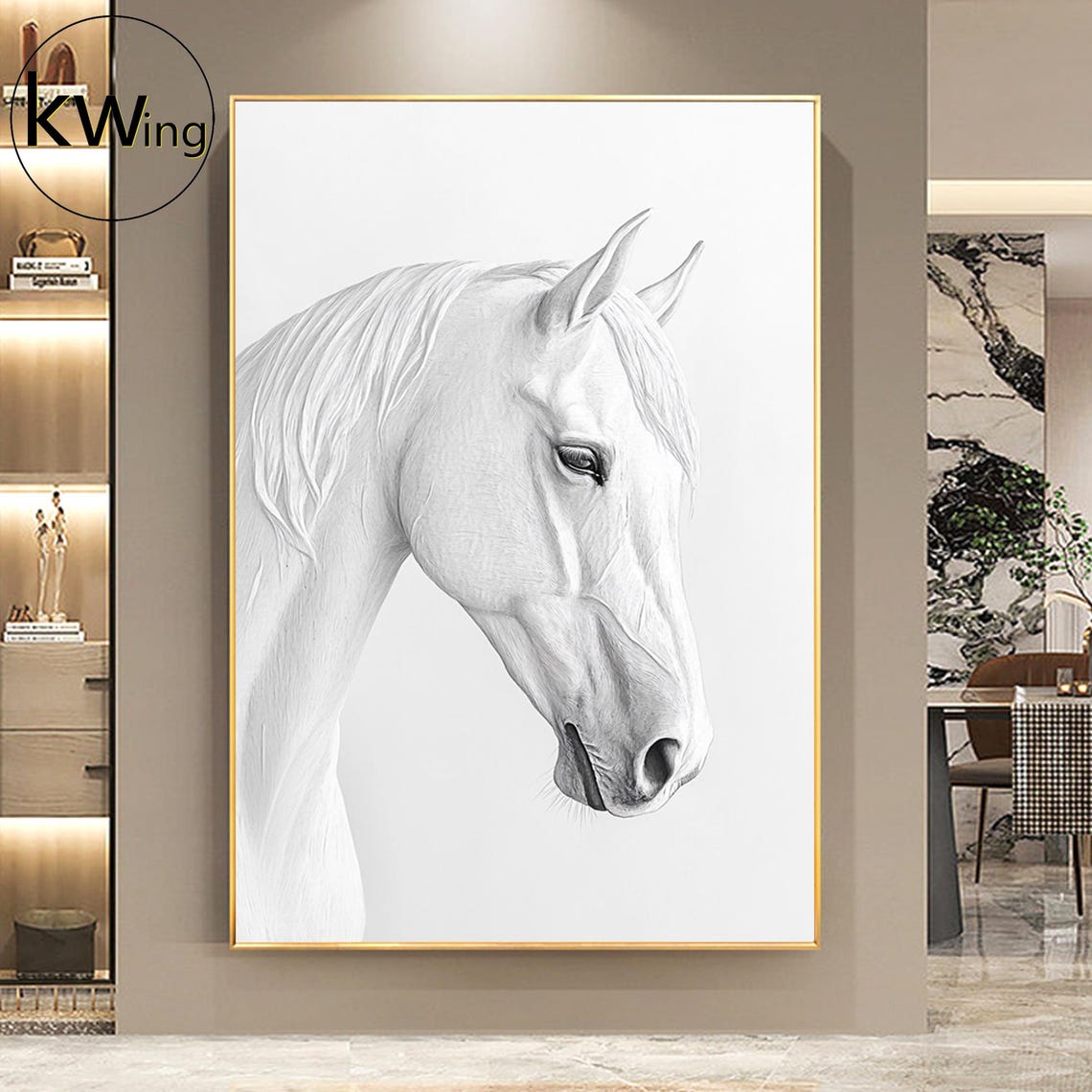 Custom White Horse Portrait Painting Horse Oil Painting Large Animal Wall Painting Modern Minimalism Horse Art Horse Lover Artwork - Image 4