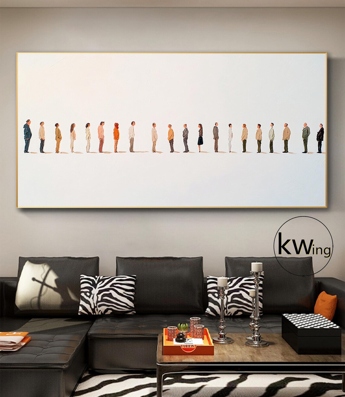 Minimalist Crowd Painting People in a Line Wabi Sabi Wall Art Poster - Image 5