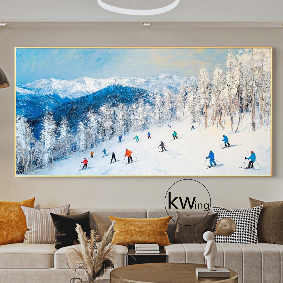 Skiers Gliding Down Snowy Slopes Blue Mountains Winter Sports Poster - Image 2