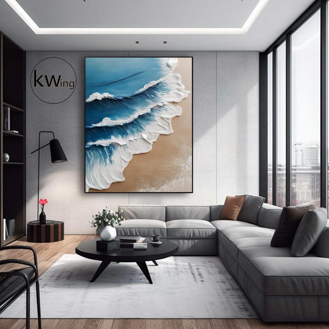 Blue White Ocean Waves Sand Beach Aerial 3D Texture Art Poster - Image 2