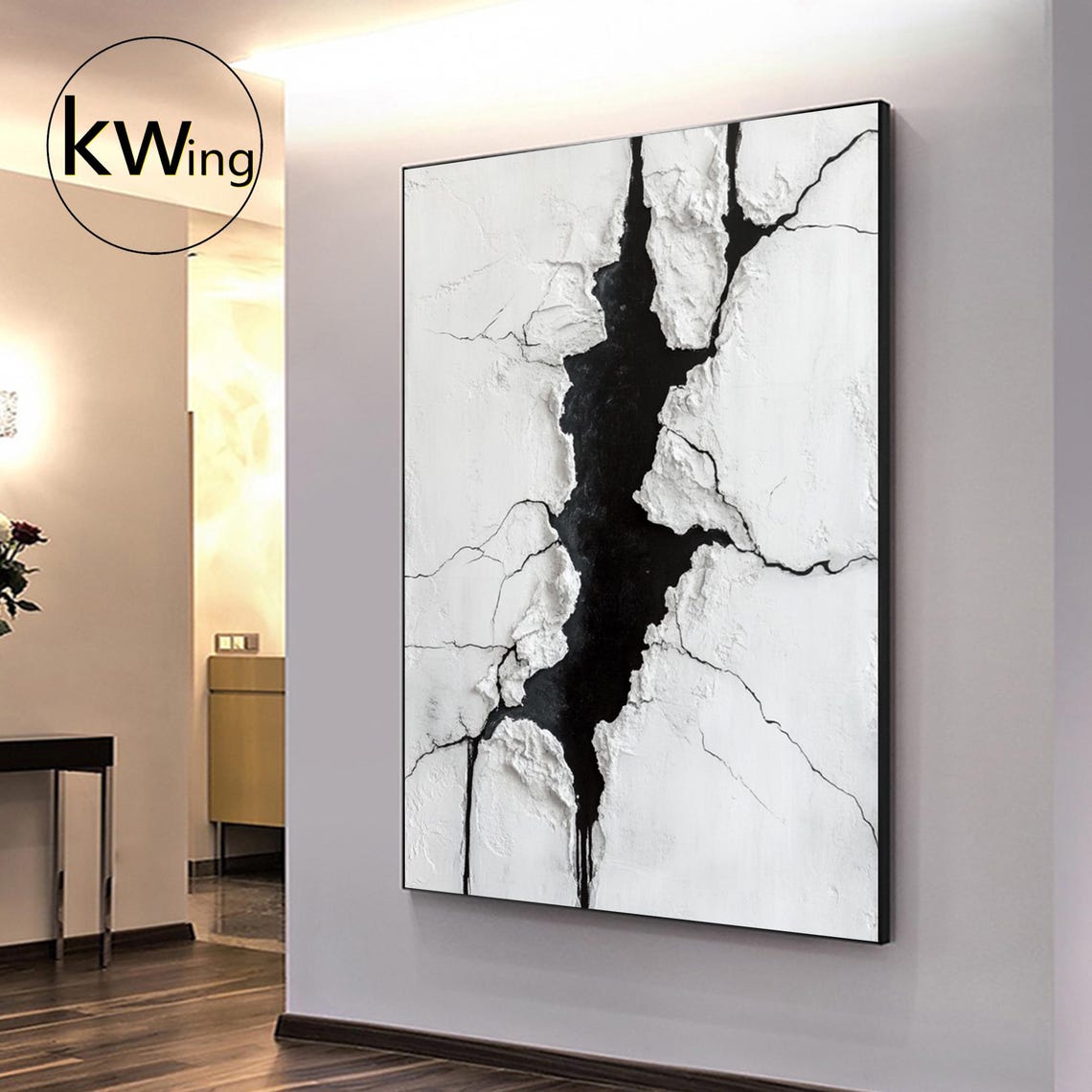 Black Crack White Wabi Sabi Abstract 3D Texture Painting Art Poster - Image 5