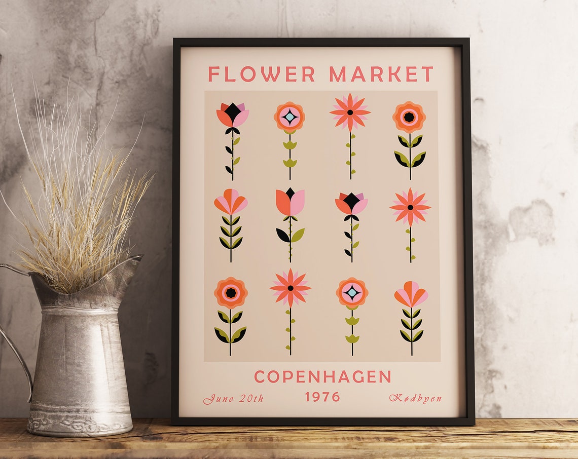 Flower Market Copenhagen Poster Flower Market Art Print Floral Wall Art Decor Garden Art Floral Housewarming Birthday Gift - Image 3