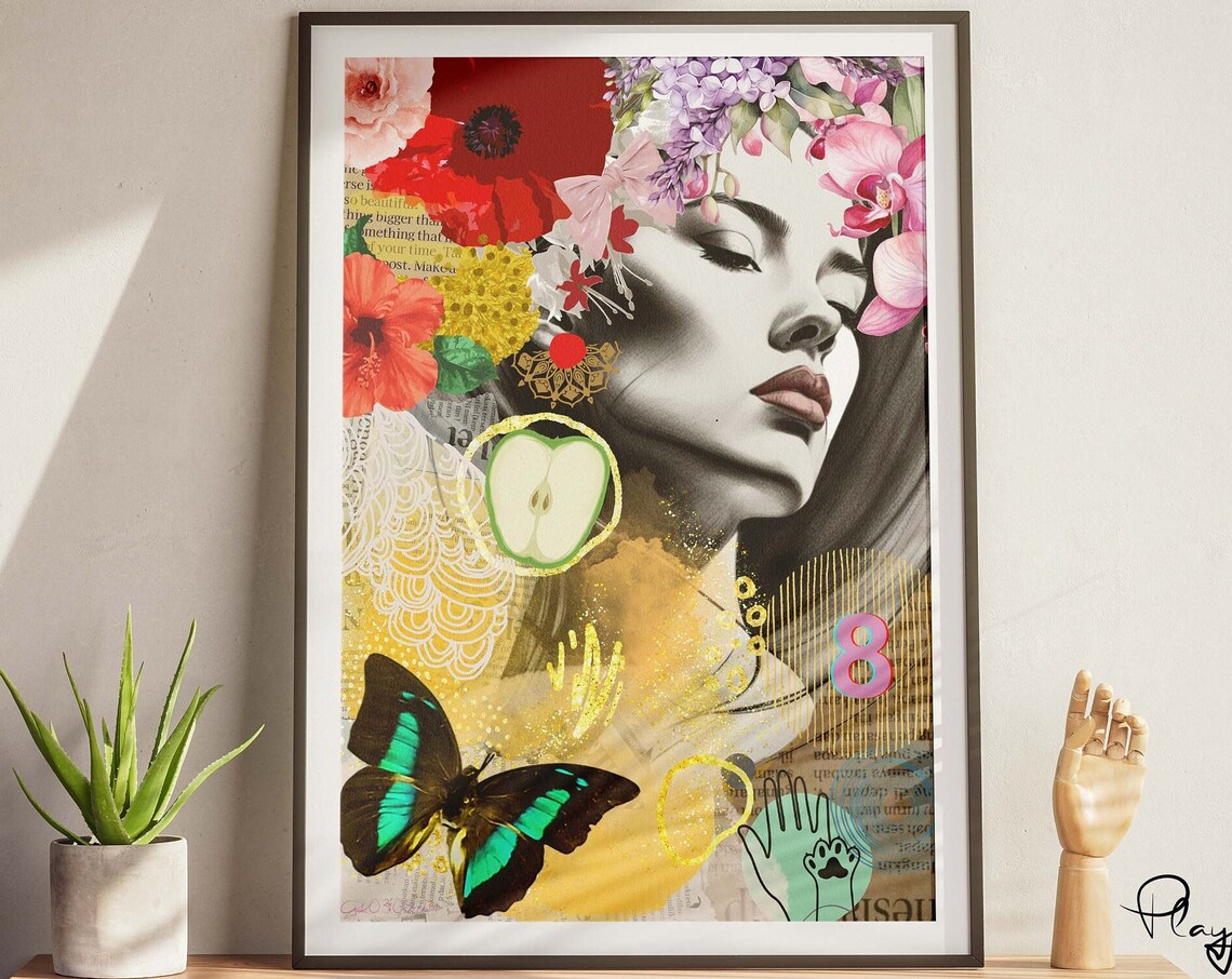 Abstract Floral Collage Woman Portrait Feminist Botanical Art Poster