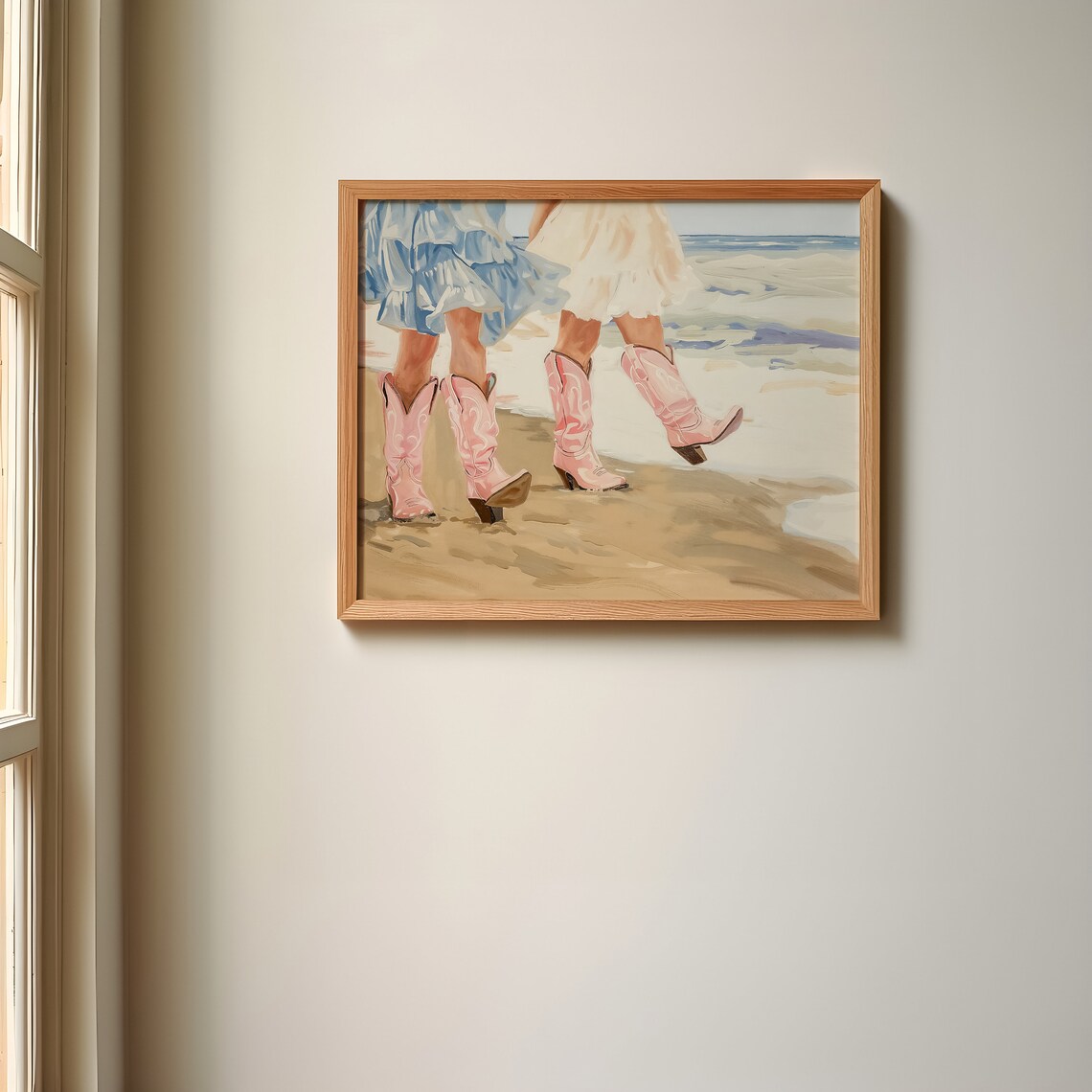 Two Coastal Cowgirls Walking the Beach in Pink Boots Art Poster - Image 3