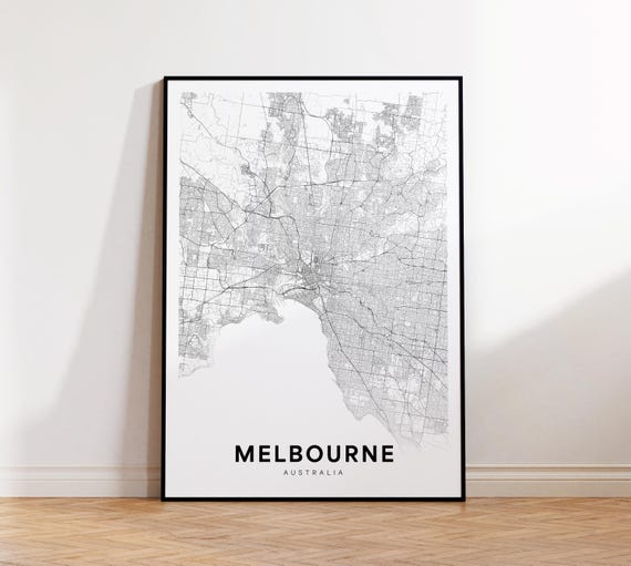 Melbourne City Map Print Street Poster Australia Art Road Minimalist Living Room Decor