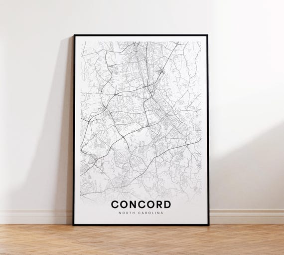 Concord City Map Poster Nc Street North Carolina State Print Wall Art Home Decor