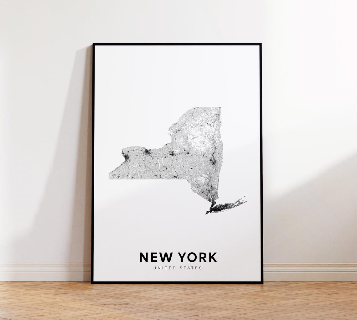 New York Map Print State Minimalist Ny Usa Art Gift Wall Home Decor
