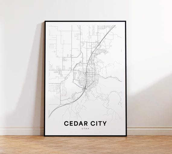 Cedar City Map Print Street Poster Utah Art Road Wall Office Decor