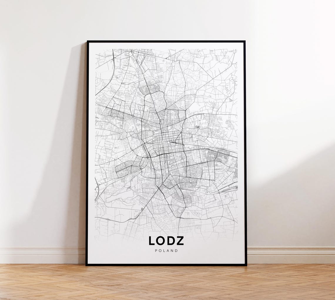 Lodz City Map D Poland Wall Art Minimalist Print Modern Decor Street Gift For Him Instant