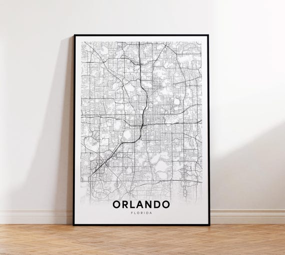 Orlando City Map Print Street Poster Florida Art Road Minimalist Living Room Decor
