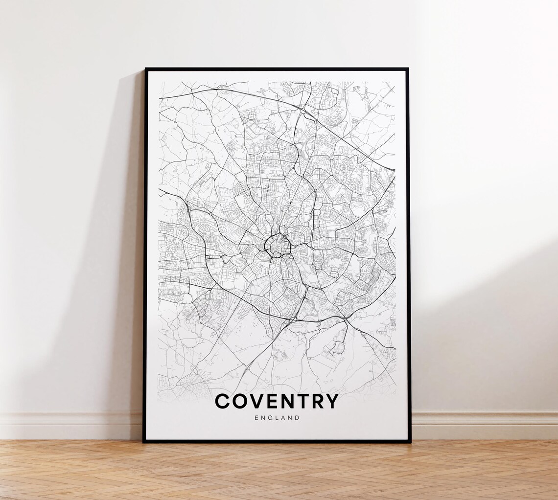 Coventry England Street Map Minimalist Black and White City Poster