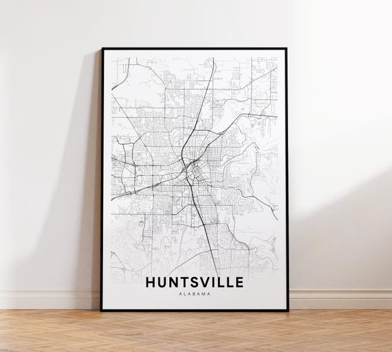 Huntsville City Map Poster Al Street Alabama Print Road Wall Art Office